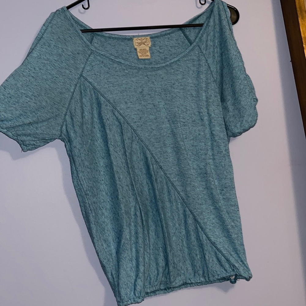 Blue Cold Shoulder Elastic Bottom Top